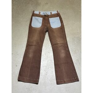 Vintage 1970s Brown Blue High Rise HillBilly Bell Bottom Jeans See Measurements
